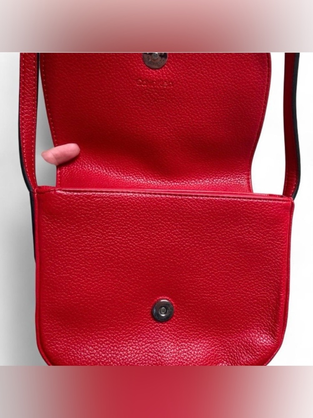 Calvin Klein Red Leather Crossbody with CK Emblem - Picture 4 of 8